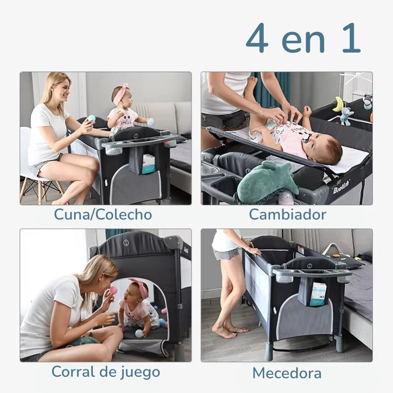 Cuna Plegable Multifuncional Brotish 5 en 1 (Colecho, Mecedora y Corral)