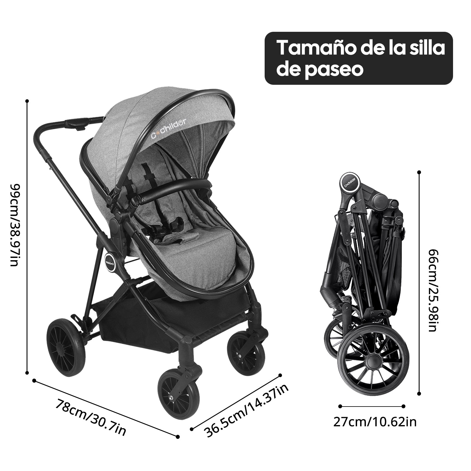 Carriola de Bebé Convertible 5 en 1 Plegable con Asiento Reversible y Amortiguación Premium