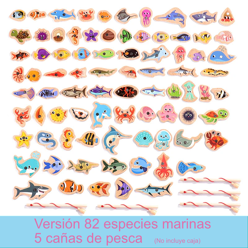 Juego de Pesca Magnética de Madera Montessori | Aprendizaje de Vida Marina