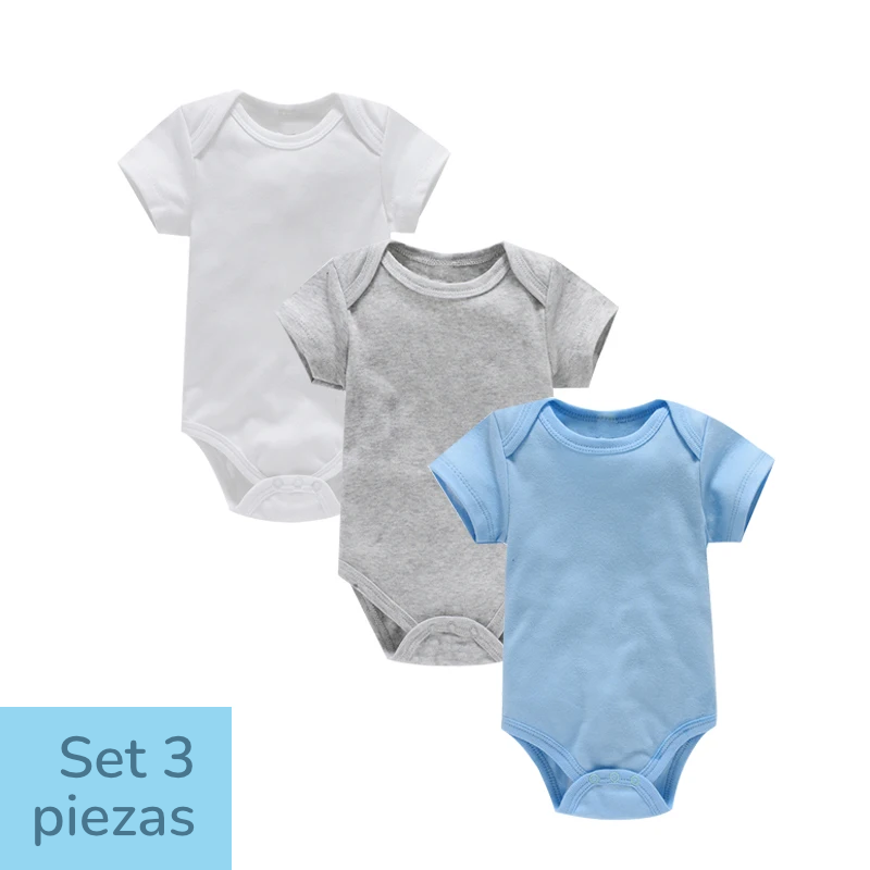 Set de 3 pañaleros de Algodón - Manga Corta y Color Sólido (0-24M)