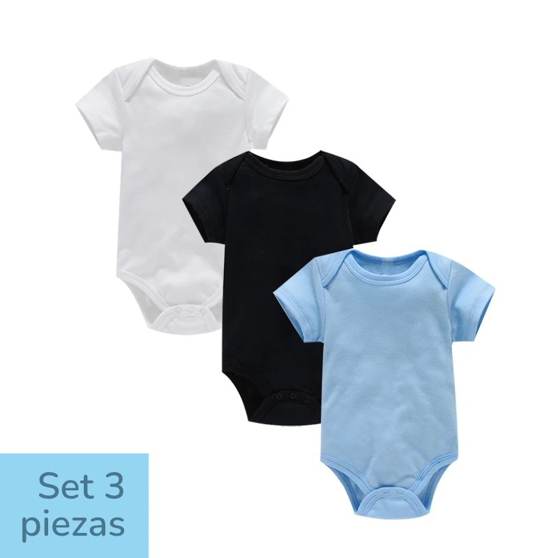 Set de 3 pañaleros de Algodón - Manga Corta y Color Sólido (0-24M)