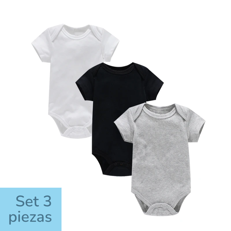 Set de 3 pañaleros de Algodón - Manga Corta y Color Sólido (0-24M)