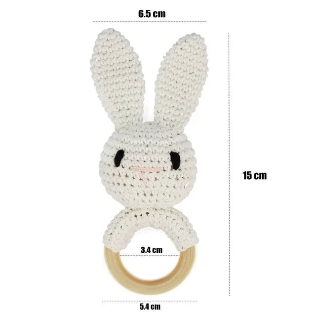 Sonaja/Mordedora de animalitos y frutas tejidos a Crochet | Anillo de Madera Natural o Silicona