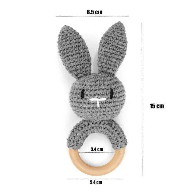 Sonaja/Mordedora de animalitos y frutas tejidos a Crochet | Anillo de Madera Natural o Silicona