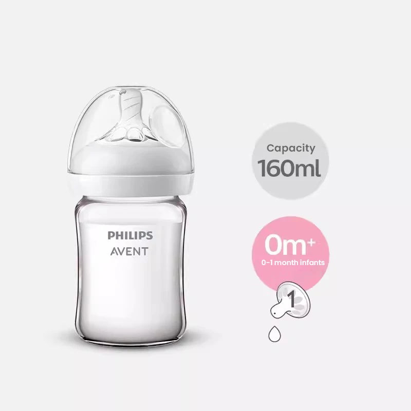 Biberón de Vidrio Philips Avent (125 ml/160 ml) | Borosilicato Puro, Calibre Ancho y Sistema Air Flex