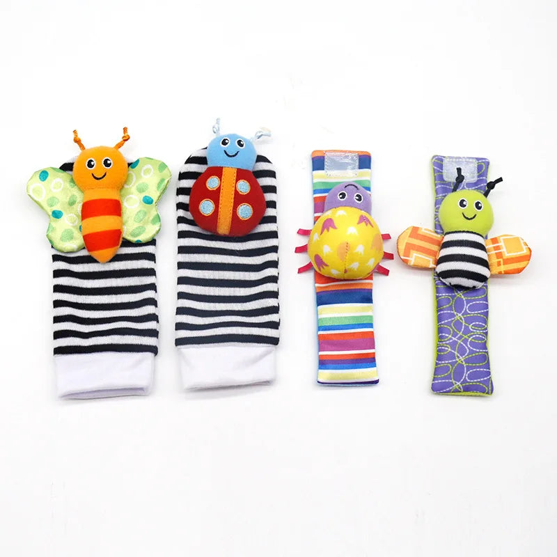 Kit de 4 Juguetes Sonajeros de Muñeca y Calcetín - Estimulación y Diversión de 0 a 12 Meses