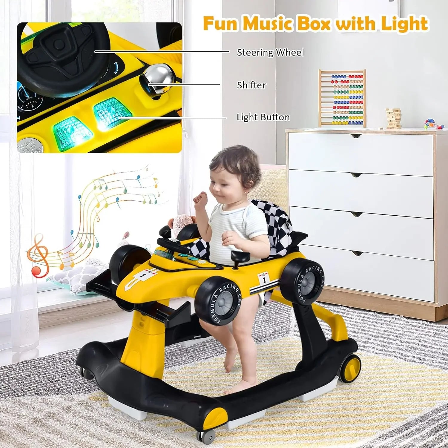 Andador de Bebé Premium 4 en 1 "Fórmula Racing": Evolutivo, Musical y Plegable