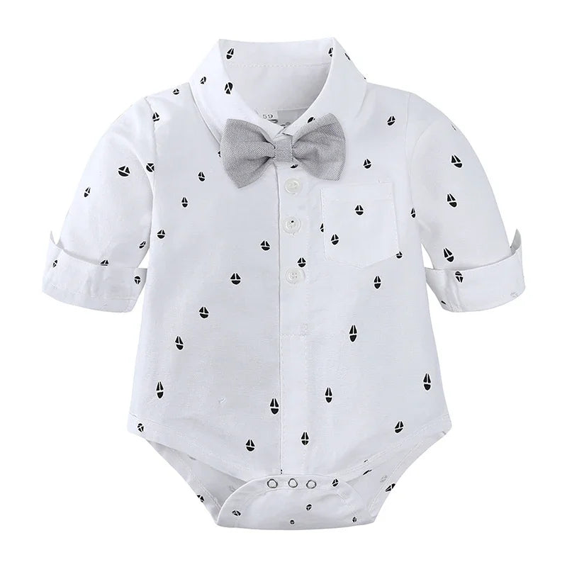 Conjunto Formal para Bebé Niño: Mameluco, Pantalón de tirantes y Gorro (0M-3T)
