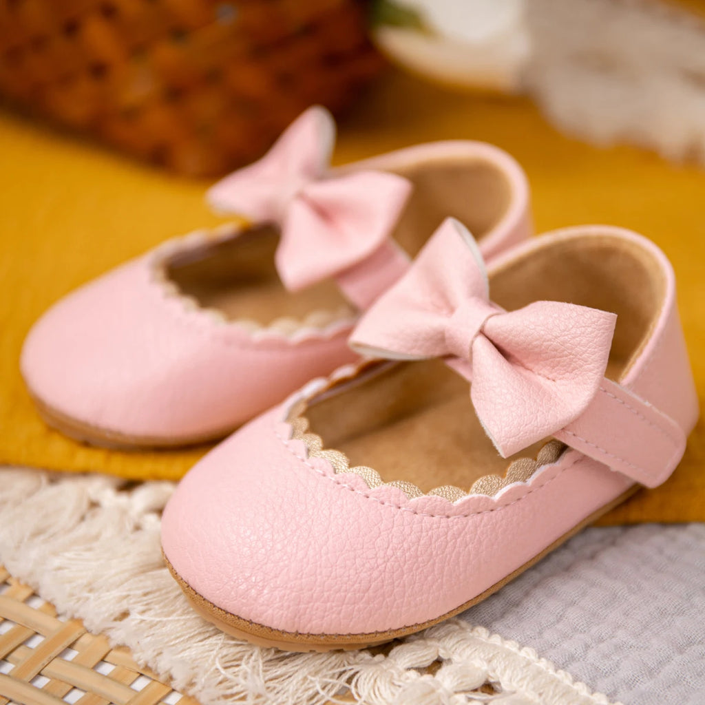 Zapatos Retro de Princesa con Moño - Suela Suave Antideslizante (0-18M)