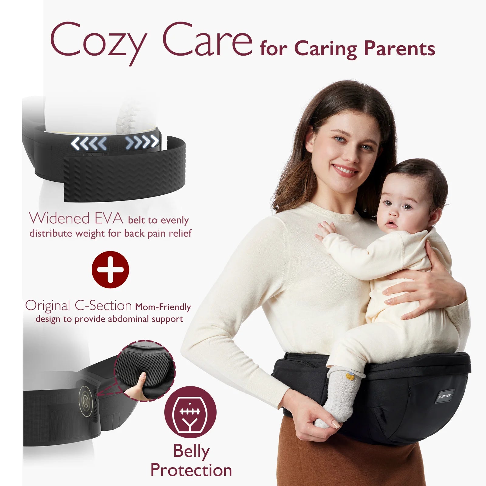 Portabebés Momcozy con Asiento de Cadera | Diseño Ergonómico y Protección 3D