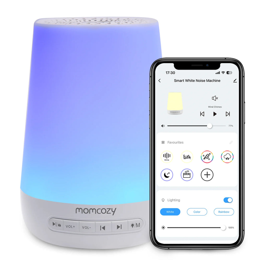 Máquina de Ruido Momcozy Smart | 34 Sonidos, Luz Nocturna RGB y Control Remoto por Aplicación (Wi-Fi)
