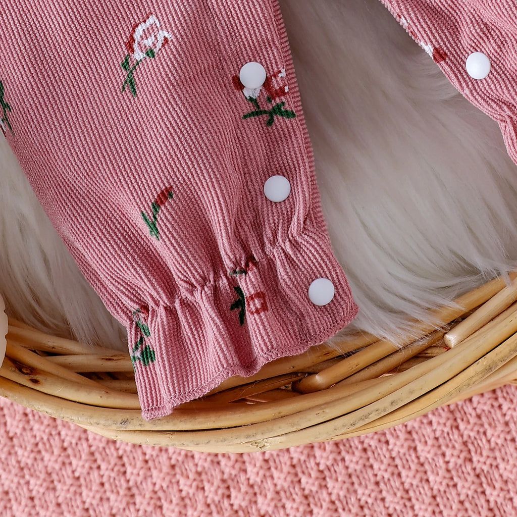 Conjunto Mameluco Floral de Pana con Diadema Chic (0-18M)