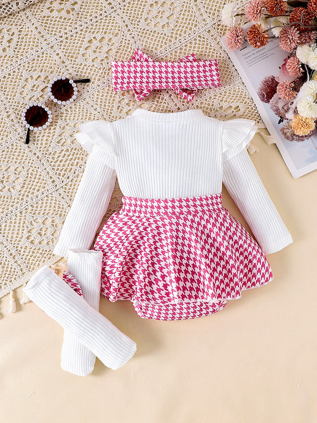 Conjunto Falda de Cuadros y Diadema: Estilo y Dulzura (0-18M)