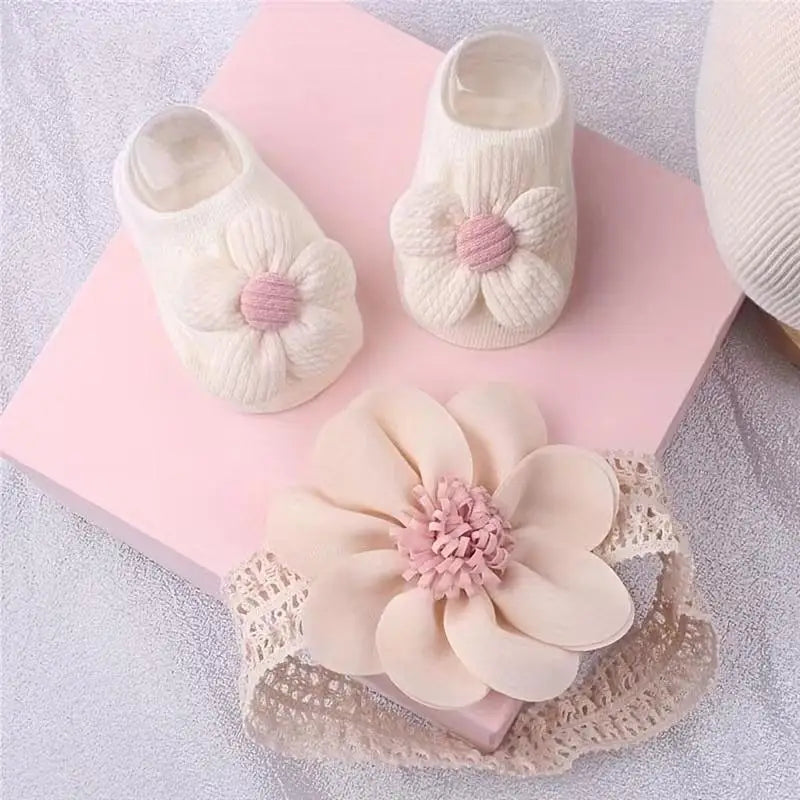 Set de Diadema y Calcetines Floral para Bebé (0-12M)