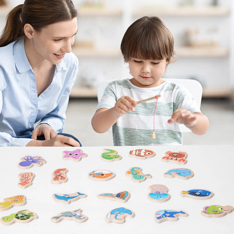 Juego de Pesca Magnética de Madera Montessori | Aprendizaje de Vida Marina