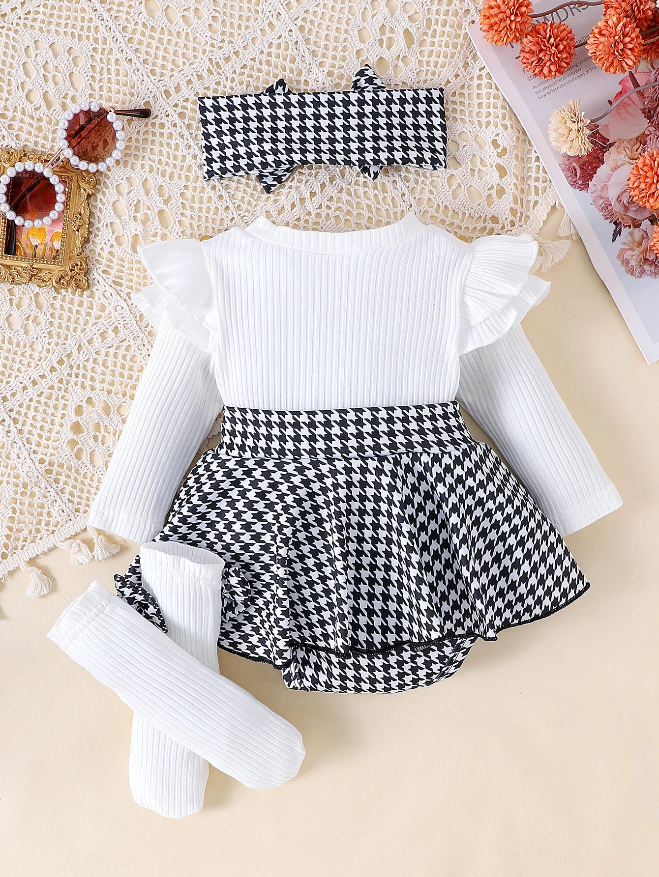 Conjunto Falda de Cuadros y Diadema: Estilo y Dulzura (0-18M)