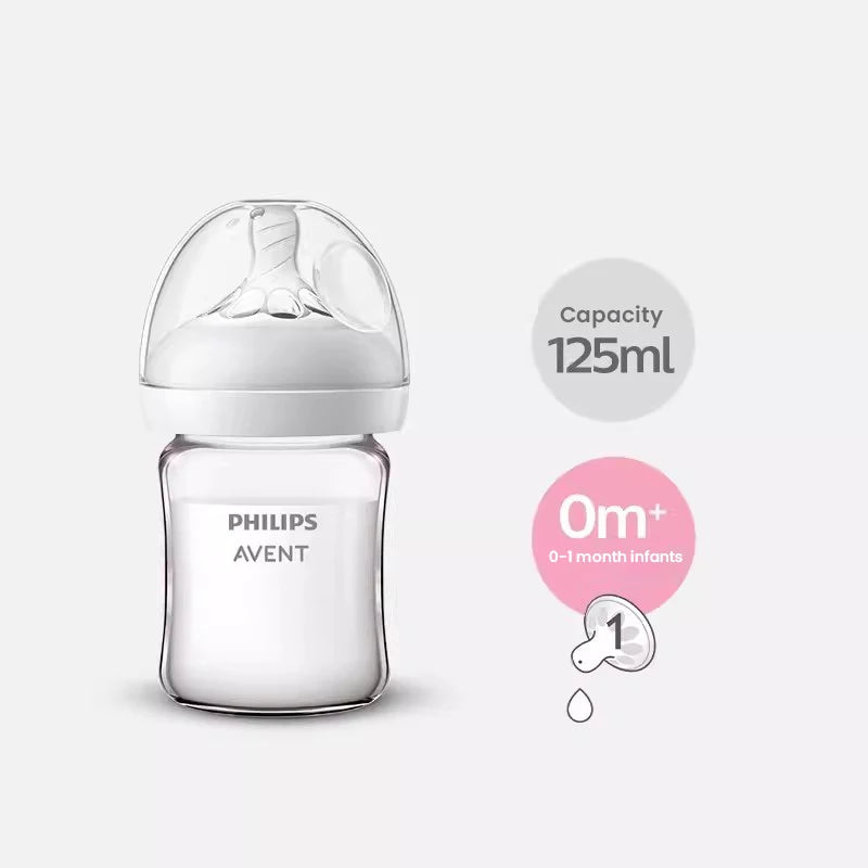 Biberón de Vidrio Philips Avent (125 ml/160 ml) | Borosilicato Puro, Calibre Ancho y Sistema Air Flex