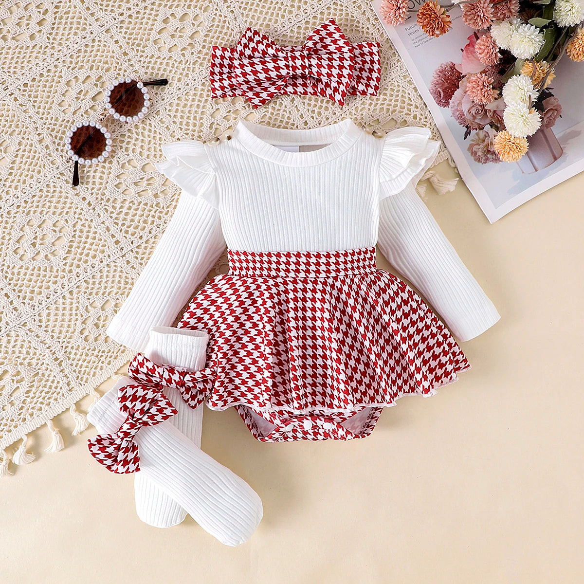 Conjunto Falda de Cuadros y Diadema: Estilo y Dulzura (0-18M)