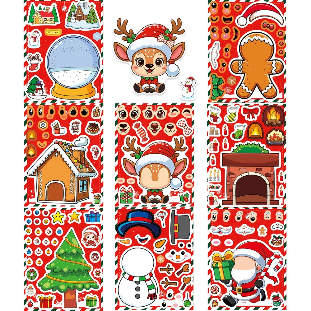 8/16 Hojas Pegatinas-Rompecabezas Navideñas | ¡Crea Caras Navideñas!
