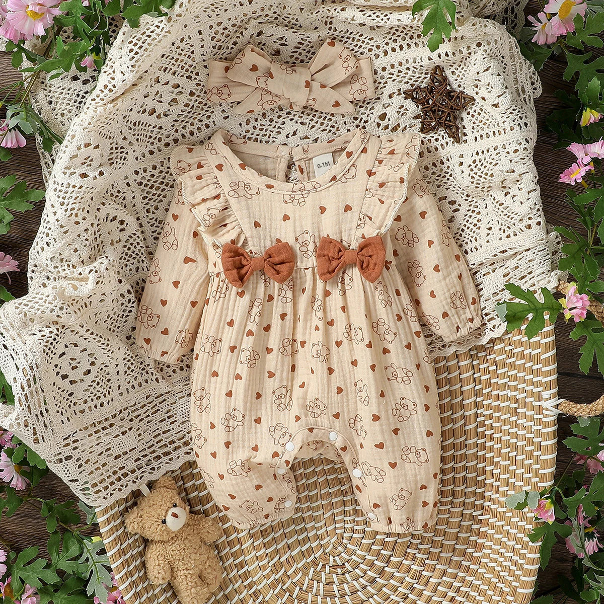 Mameluco Floral con Diadema (0-6M)