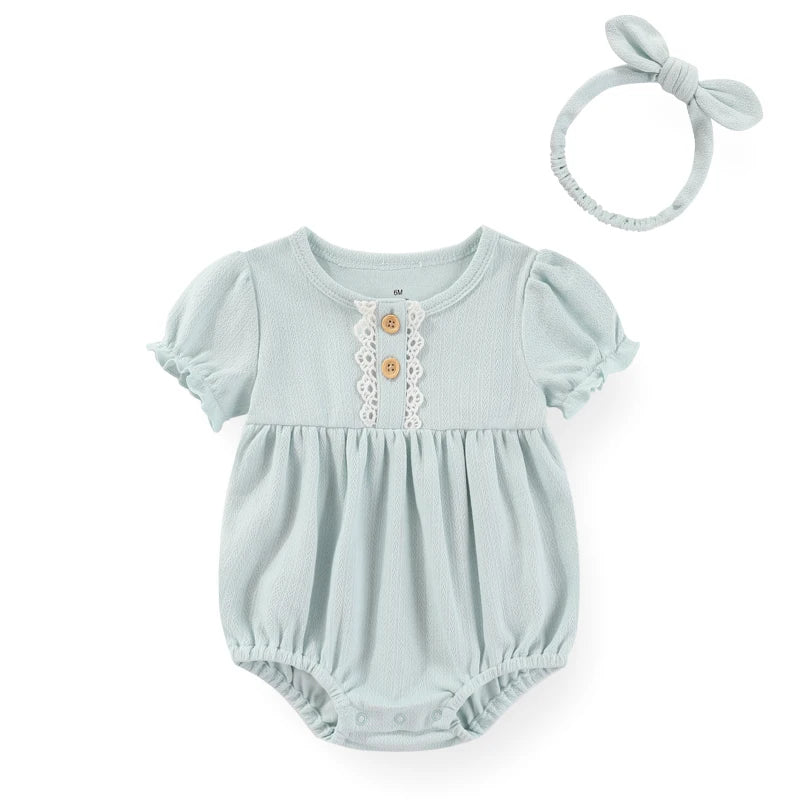 Conjunto de Pañalero de manga Corta y Diadema (6-24M)