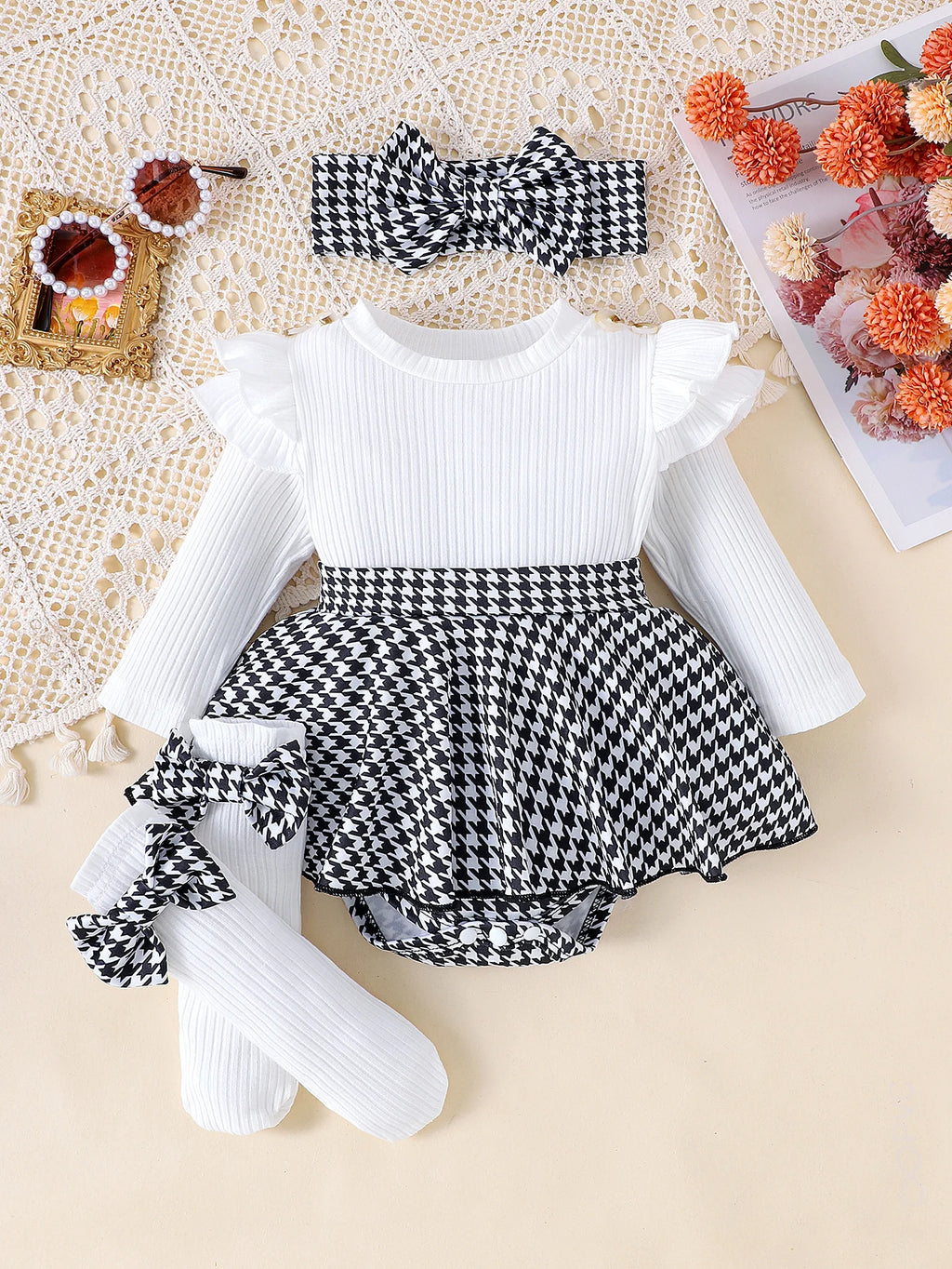 Conjunto Falda de Cuadros y Diadema: Estilo y Dulzura (0-18M)