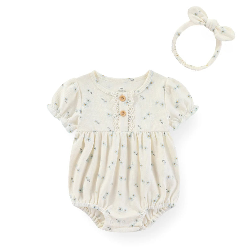 Conjunto de Pañalero de manga Corta y Diadema (6-24M)