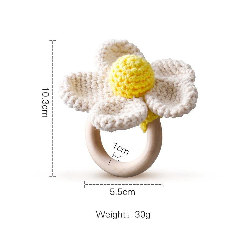 Sonaja/Mordedora de animalitos y frutas tejidos a Crochet | Anillo de Madera Natural o Silicona