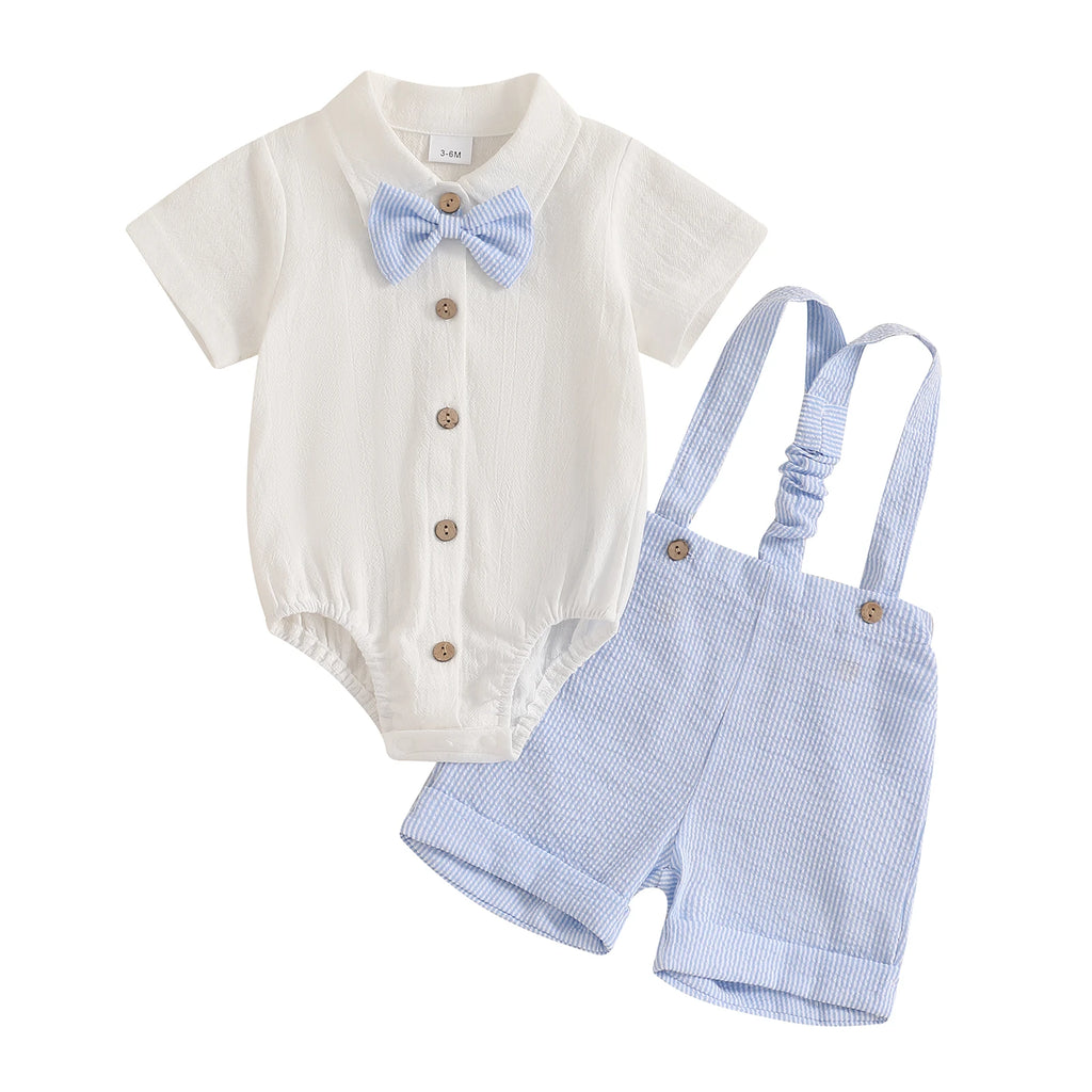 Conjunto Formal para Bebé : Mameluco, Pantalón Corto y Corbatín (0-18M)