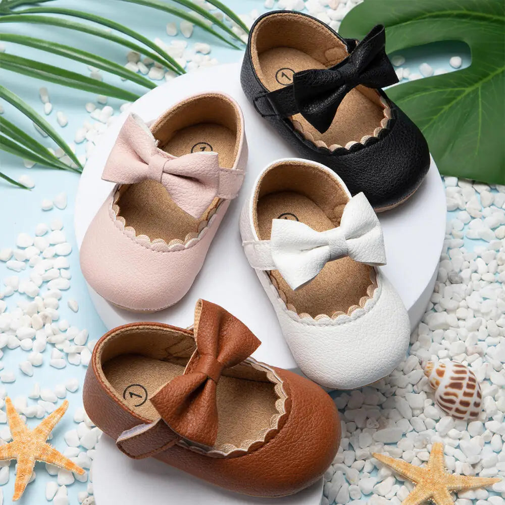 Zapatos Retro de Princesa con Moño - Suela Suave Antideslizante (0-18M)