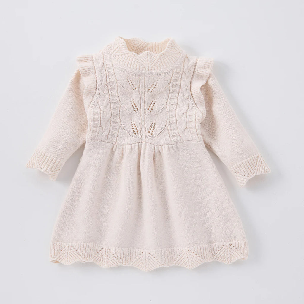 Vestido Tejido Calado para Bebé Niña| Dulzura y Estilo de Primavera  (0-18M)