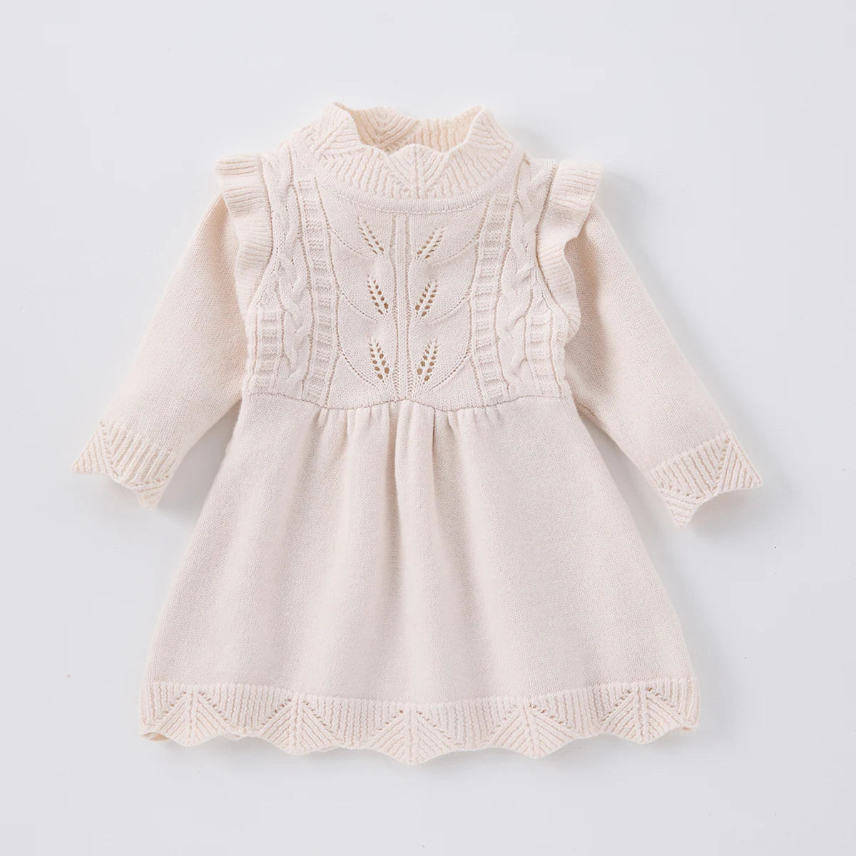 Vestido Tejido Calado para Bebé Niña| Dulzura y Estilo de Primavera  (0-18M)