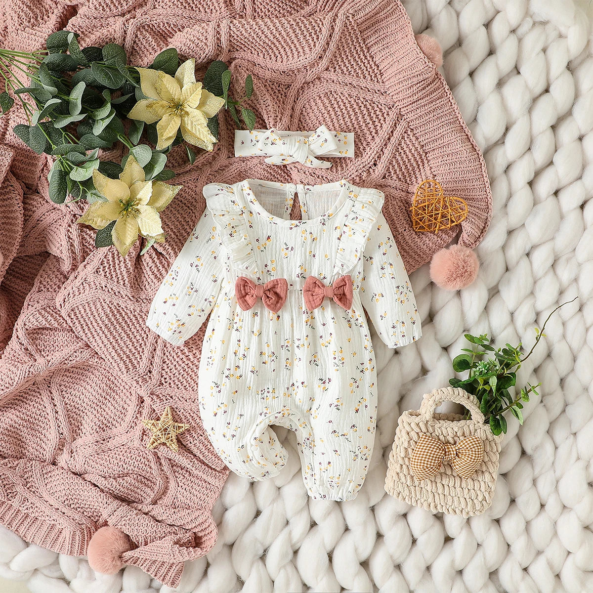 Mameluco Floral con Diadema (0-6M)
