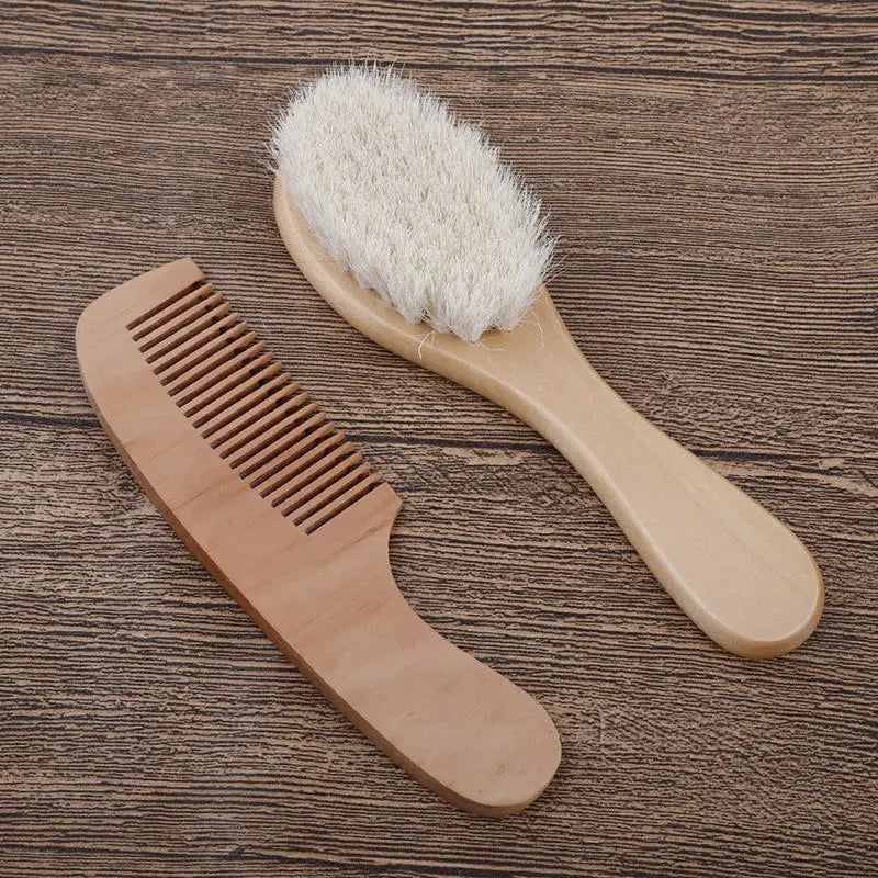 Set de Cuidado Bebe: Cepillo y Peine de Madera y Lana Natural