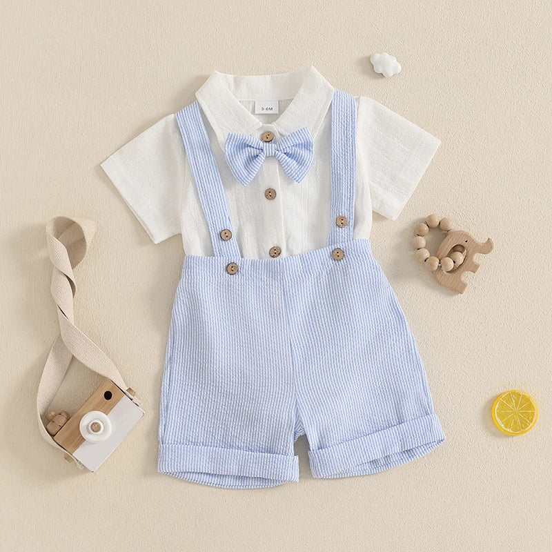Conjunto Formal para Bebé : Mameluco, Pantalón Corto y Corbatín (0-18M)