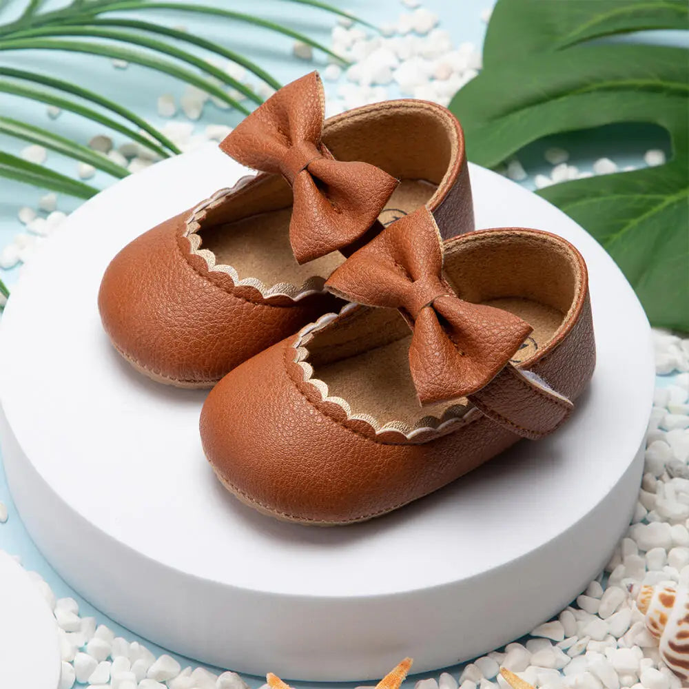 Zapatos Retro de Princesa con Moño - Suela Suave Antideslizante (0-18M)