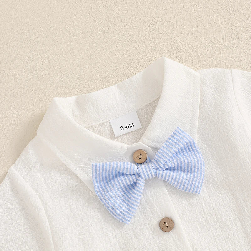 Conjunto Formal para Bebé : Mameluco, Pantalón Corto y Corbatín (0-18M)