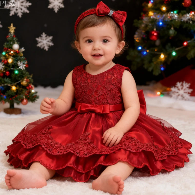 Vestido de Princesa Rojo para Bebé:  Navidad y Fiesta (0-24M)