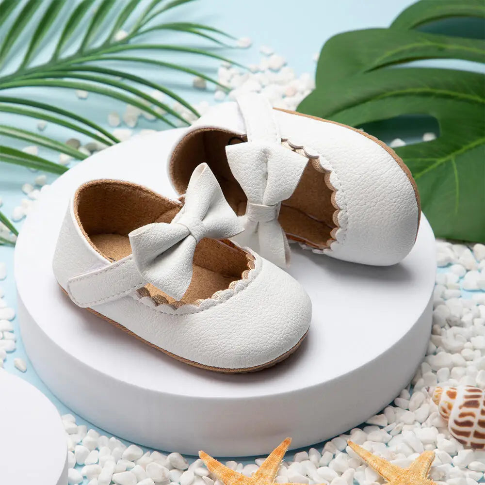 Zapatos Retro de Princesa con Moño - Suela Suave Antideslizante (0-18M)