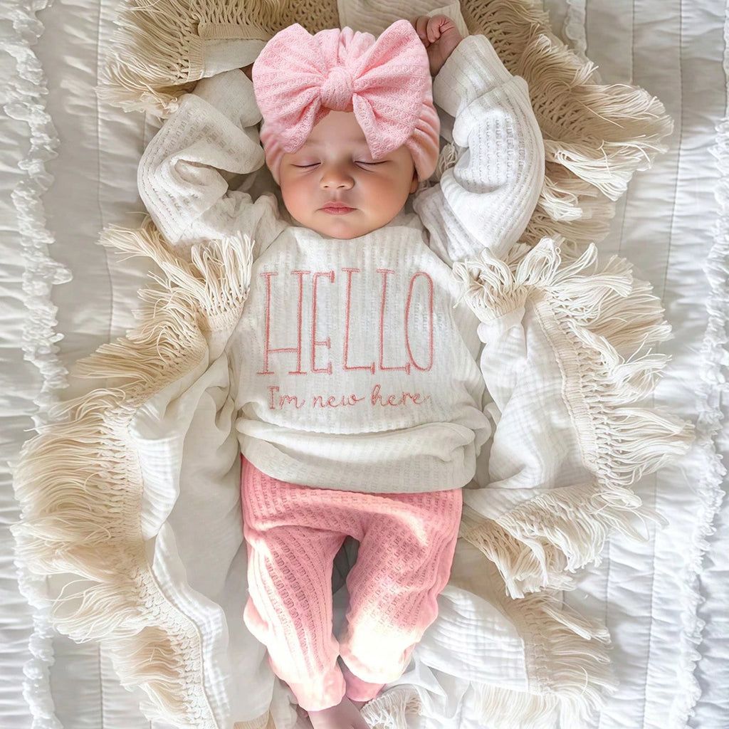Conjunto "Hello" para Recién Nacido: Outfit para Fotos y Salida del Hospital (0-3M)