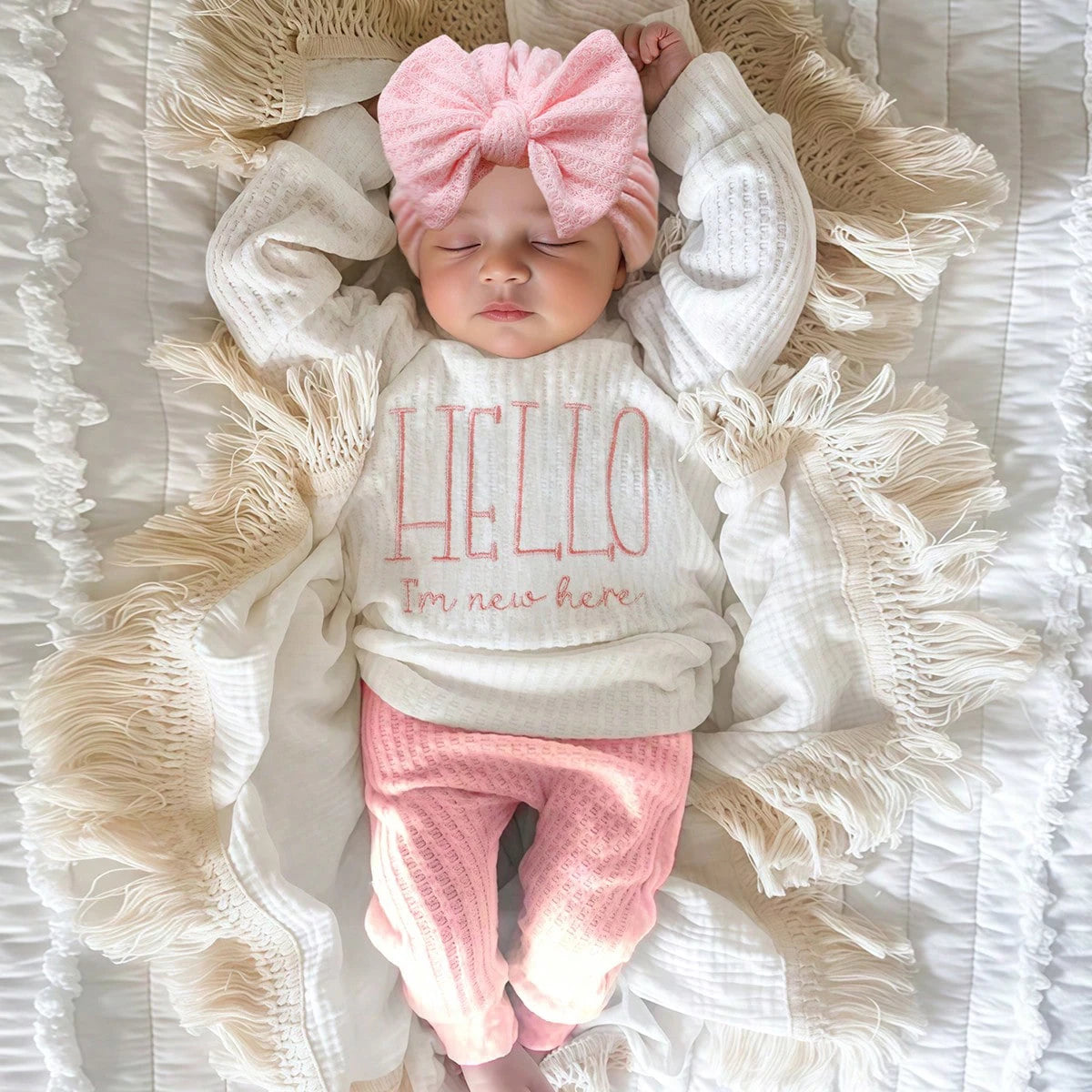 Conjunto "Hello" para Recién Nacido: Outfit para Fotos y Salida del Hospital (0-3M)