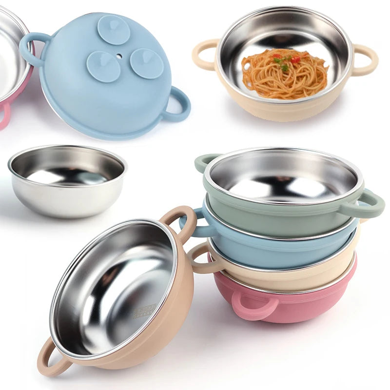 Tazón de Alimentación Dual | Acero Inoxidable Interior con Ventosa de Silicona Antideslizante