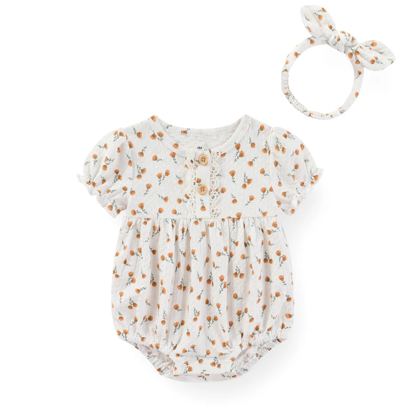 Conjunto de Pañalero de manga Corta y Diadema (6-24M)