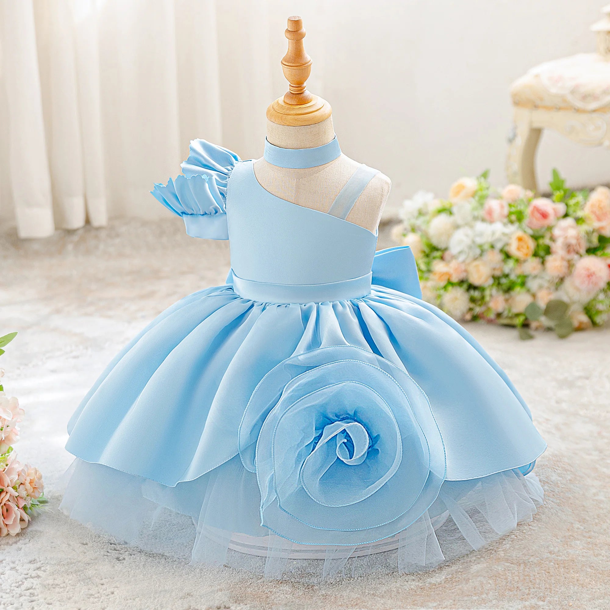 Vestido de Gala Tutu para Bebé Niña | Diseño de Lujo con Flor 3D (6M-3T)