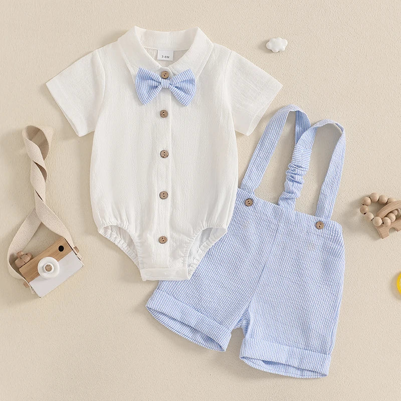 Conjunto Formal para Bebé : Mameluco, Pantalón Corto y Corbatín (0-18M)