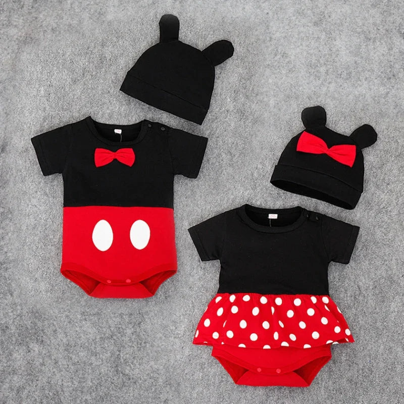 Conjunto de Verano Mickey y Minnie Mouse  | Mameluco y Falda (0-12M)