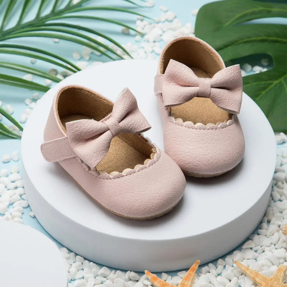 Zapatos Retro de Princesa con Moño - Suela Suave Antideslizante (0-18M)