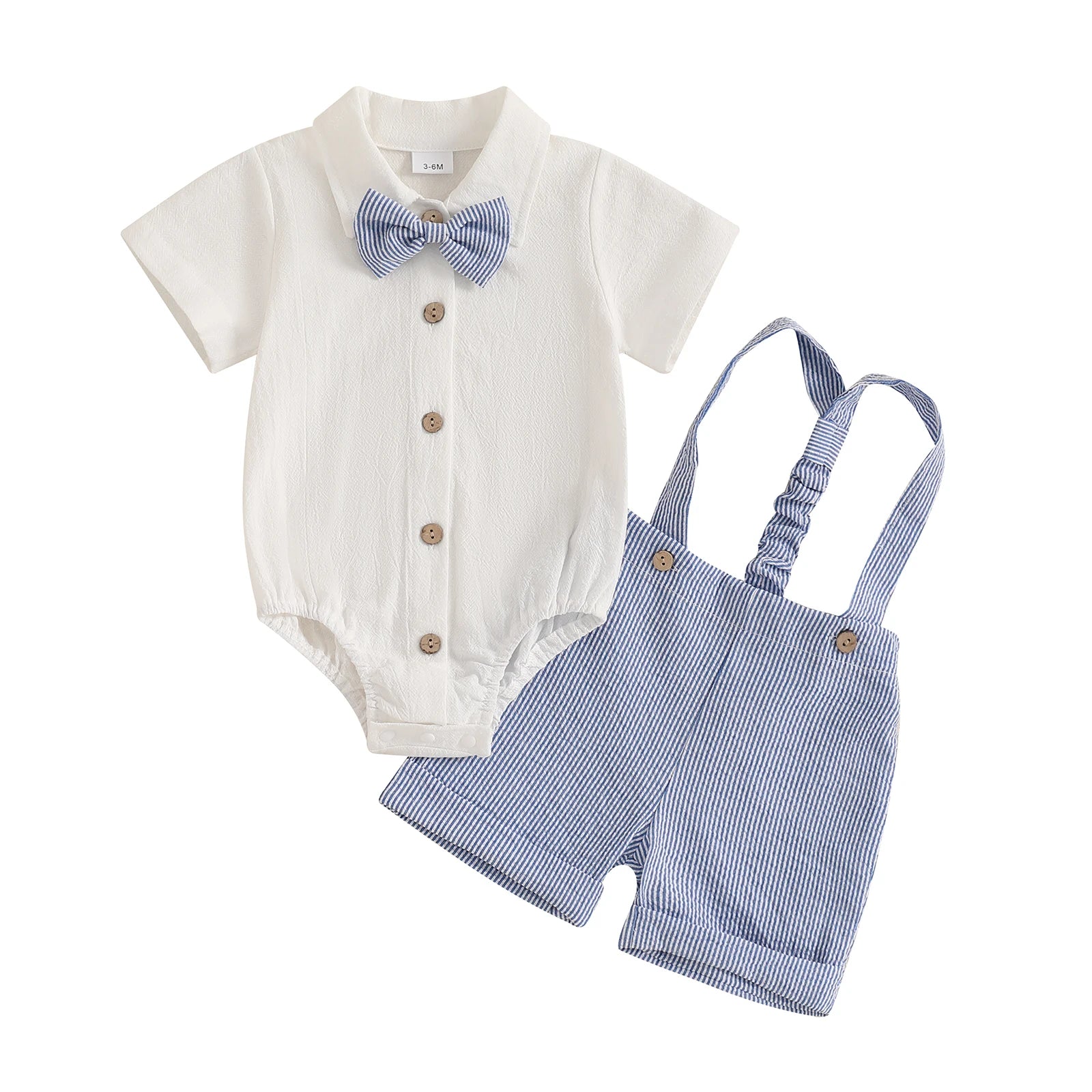 Conjunto Formal para Bebé : Mameluco, Pantalón Corto y Corbatín (0-18M)