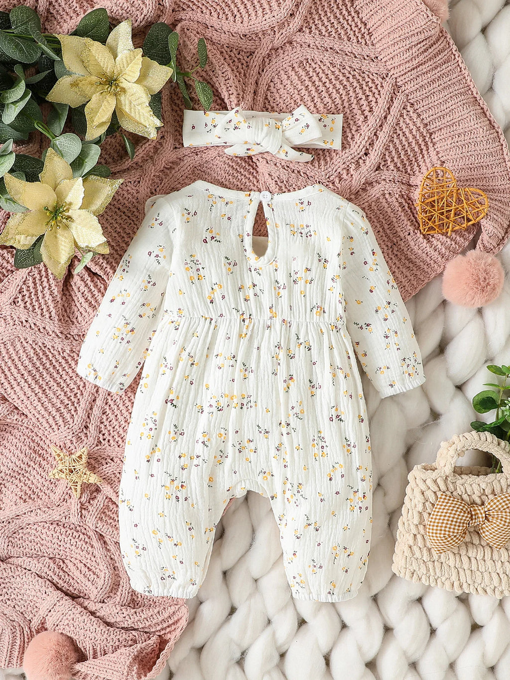 Mameluco Floral con Diadema (0-6M)
