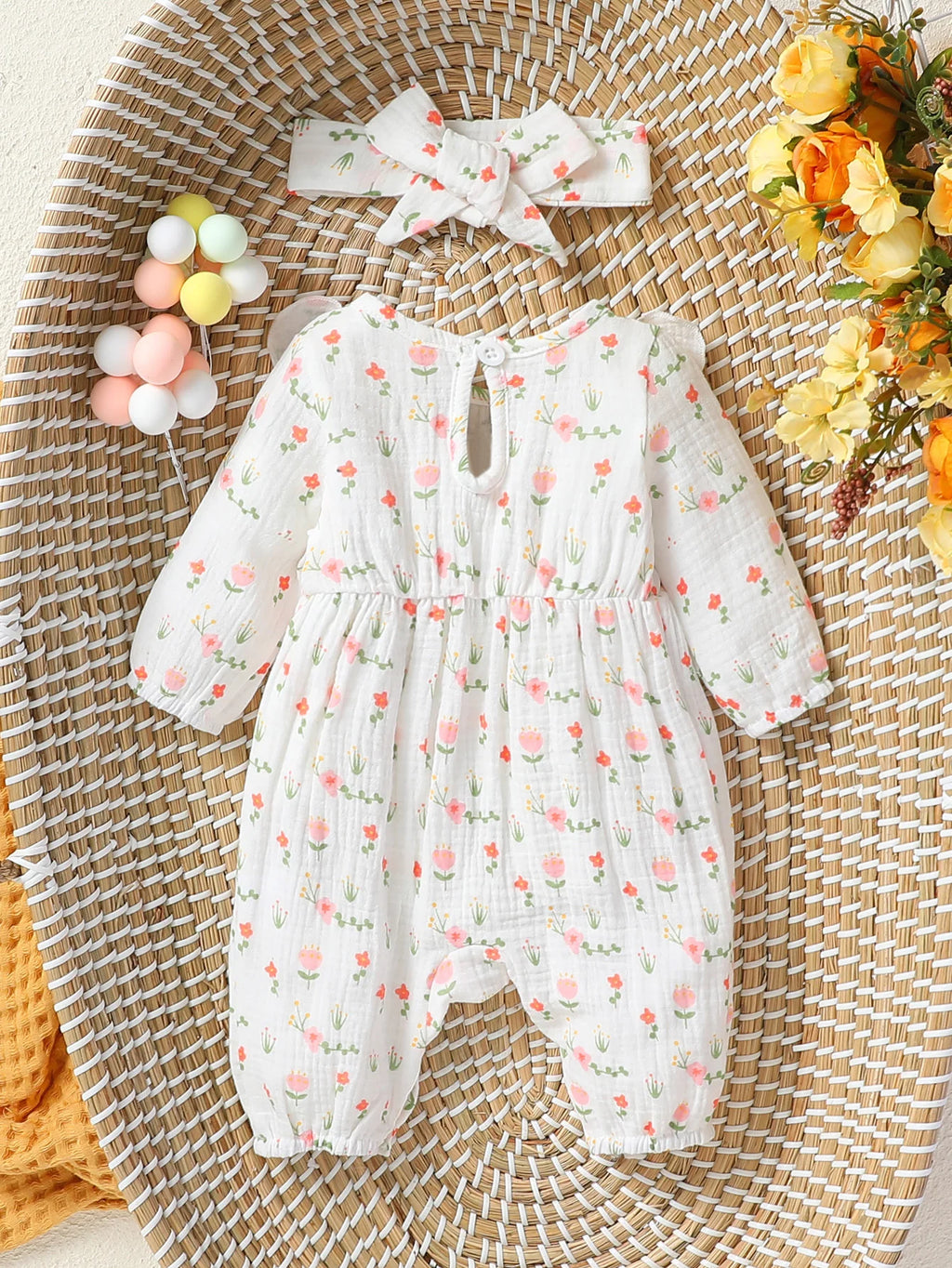 Mameluco Floral con Diadema (0-6M)